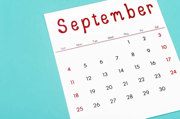 Close September 2022 Calendar Sheet Light Blue Background — Fotografia de Stock