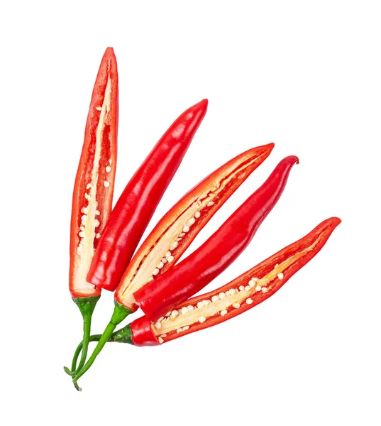 Red Chili Peppers Sliced Isolated White Background Clipping Path —  Fotos de Stock