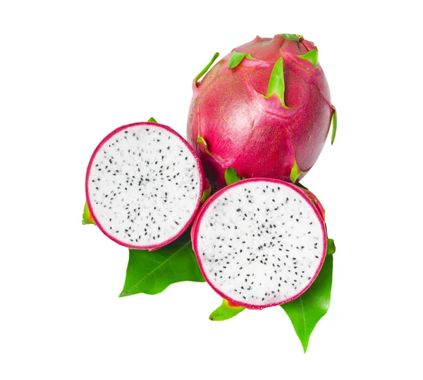 Dragon Fruit Green Leaf Isolated White Background — ストック写真