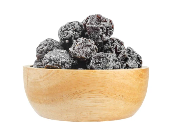 Salted Black Plum Wooden Bowl Isolated White Background Clipping Path — Stock Photo, Image