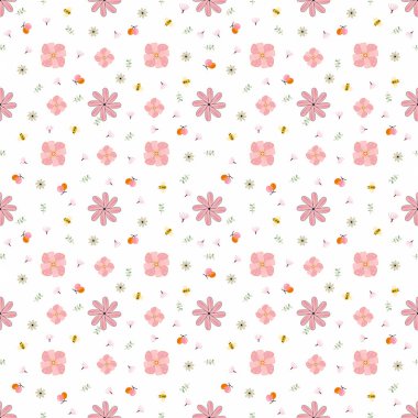 Arı desenli küçük bir çiçek. Moda, kumaş, duvar kağıdı ve baskı için tasarlanmış hepsi beyaz arka planda.