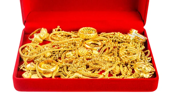 Das Goldene Ornament Roten Kasten Isoliert Auf Weißem Hintergrund Speichern — Stockfoto