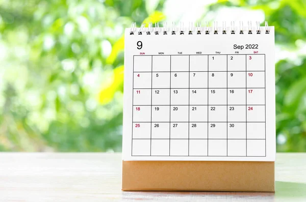 September 2022 Calendar Desk Organizer Plan Reminder Wooden Table Nature — Stock Fotó