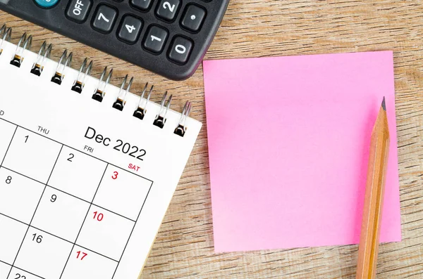 Blank Sticky Note December 2022 Desk Calendar Wooden Background Your — Fotografia de Stock