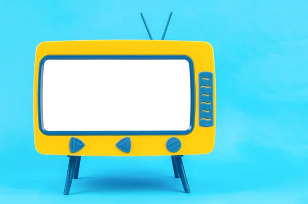 Vintage Miniature Toy Television Blue Background Clipping Path — 스톡 사진