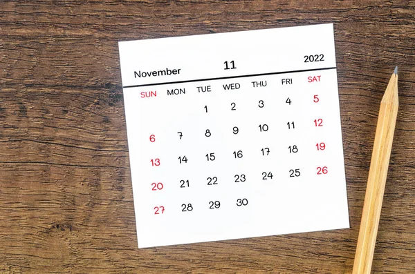 November 2022 Calendar Wooden Pencil Vintage Wooden Background — 스톡 사진