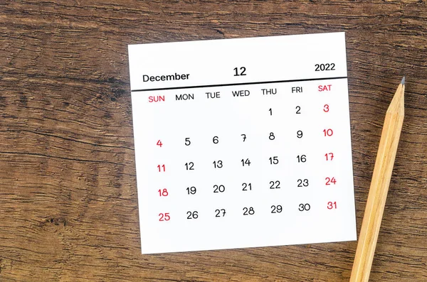 December 2022 Calendar Wooden Pencil Vintage Wooden Background — Stockfoto