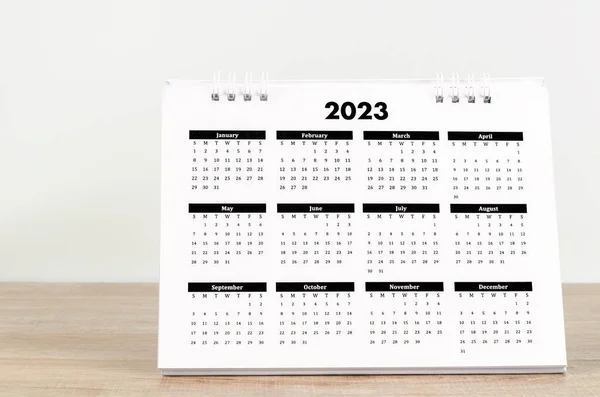 Months Desk Calendar 2023 Wooden Background — Fotografie, imagine de stoc