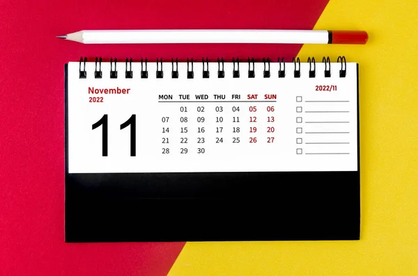 Novembro 2022 Calendário Mesa Mensal Para 2022 Ano Com Lápis — Fotografia de Stock