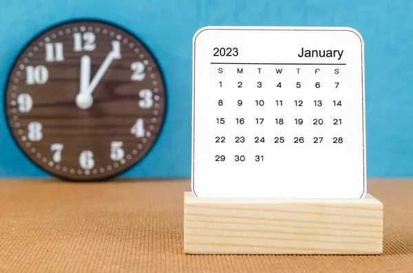 Janeiro 2023 Calendário Mensal Para 2023 Ano Com Relógio Mesa — Fotografia de Stock