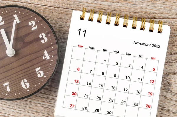 Novembre 2022 Calendrier Mensuel Bureau Pour 2022 Année Avec Horloge — Photo