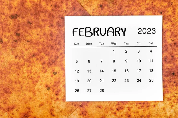 Únor 2023 Měsíční Kalendář Pro 2023 Rok Červeném Pozadí Grunge — Stock fotografie