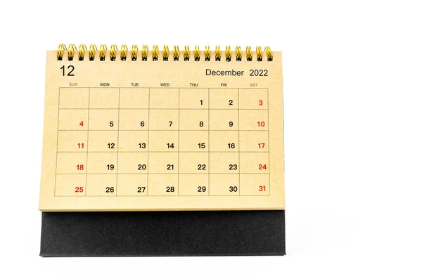 Prosinec 2022 Měsíční Kalendář Pro 2022 Rok Izolované Bílém Pozadí — Stock fotografie