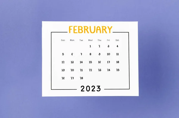 Únor 2023 Měsíční Kalendář Pro 2023 Rok Fialovém Pozadí — Stock fotografie