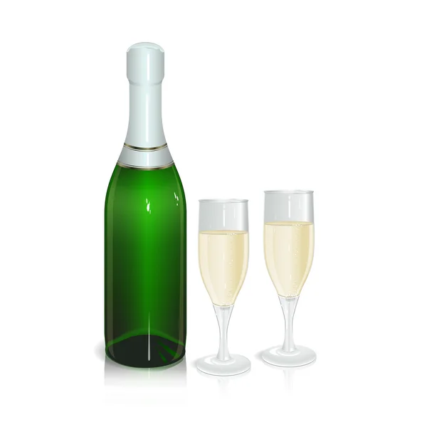 Flasche Sekt mit zwei Gläsern — Stockvektor