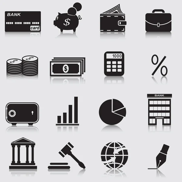 Finansowanie ikony: bank, monety, dolarów, karta kredytowa — Wektor stockowy