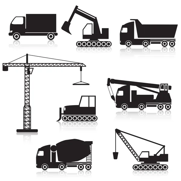 Icon construction equipment: crane, scoop, mixer — Stock Vector