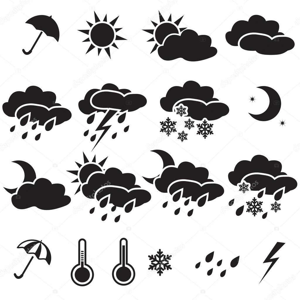 Weather Icons: sun, cloud, snow, rain
