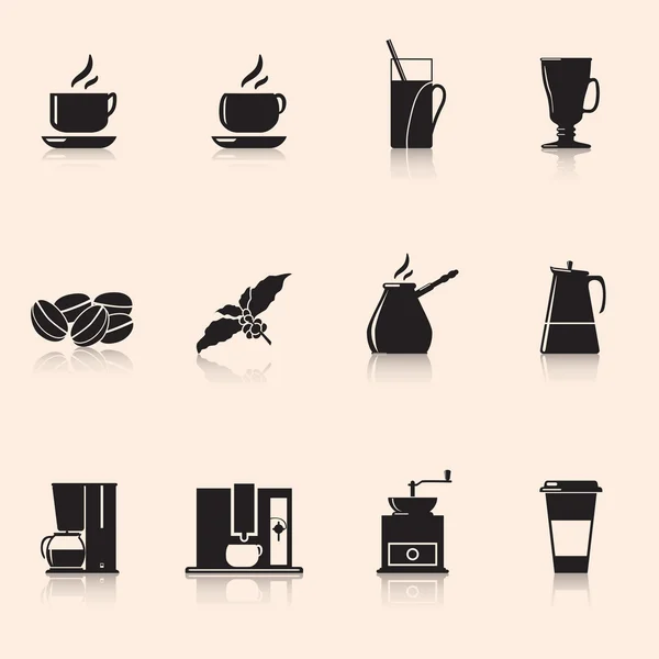 Ikoner kaffe: kaffekvarn, mugg, kaffe korn — Stock vektor