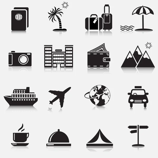 Travel icons: passport, hotel, luggage — Stock Vector