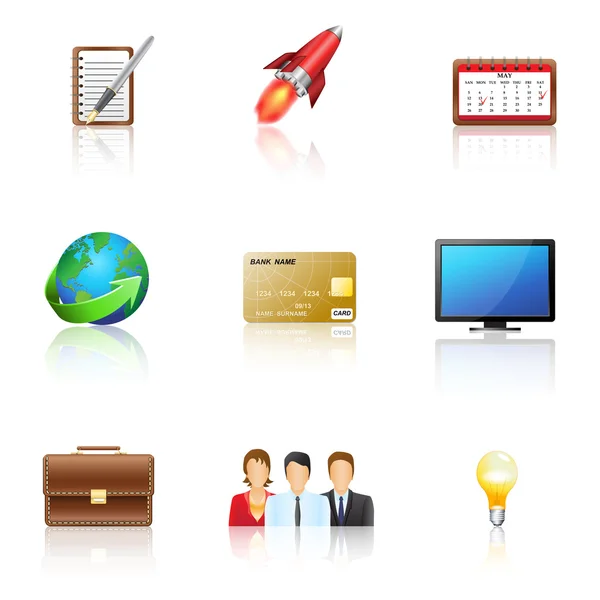 Business icons: people, the idea, computer, globe — Stock Vector