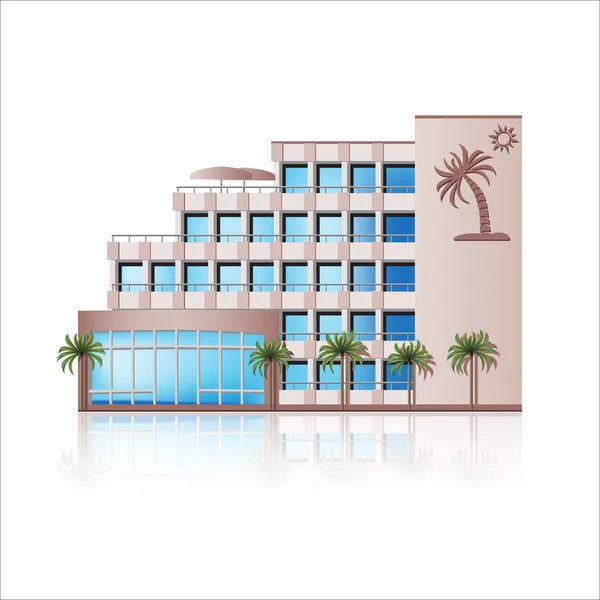 Icono del hotel: descanso, mar, sol, palmeras — Vector de stock
