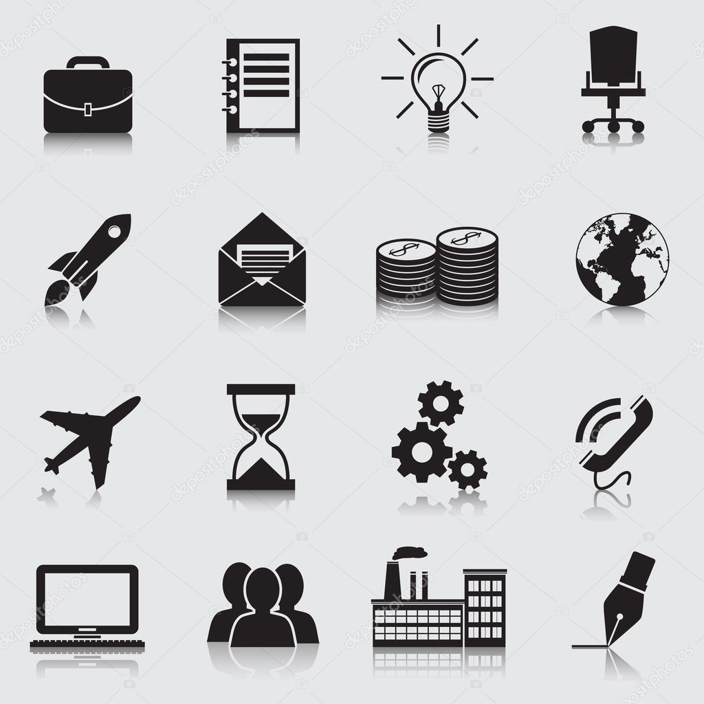 Business icons: the idea, office, computer, globe