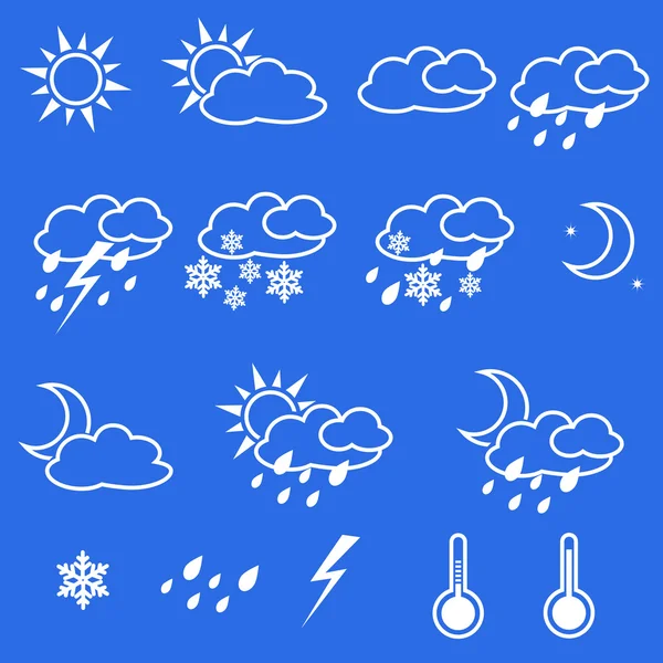 Wettersymbole mit blauem Hintergrund — Stockvektor