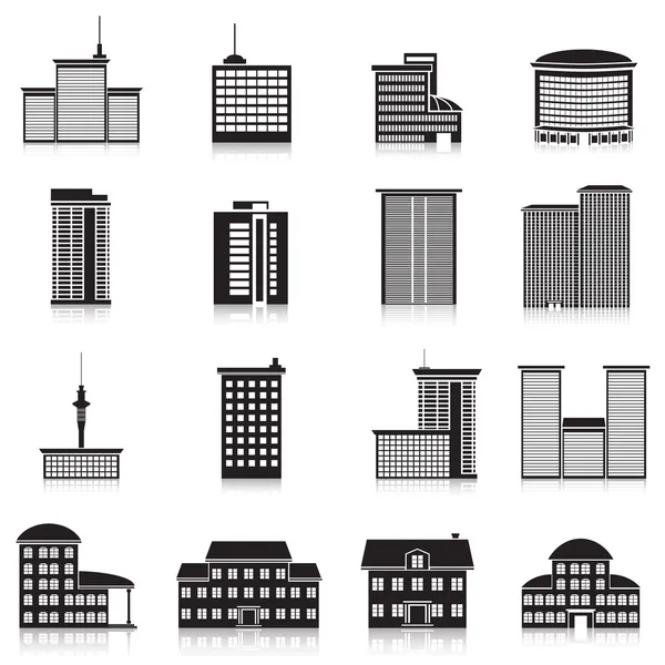 Ikoner stadens byggnader, kontor, skolor — Stock vektor