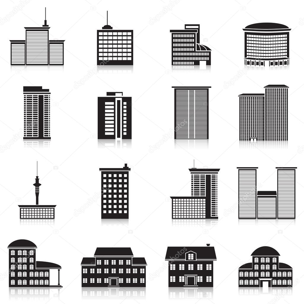 Icons city buildings, offices, schools
