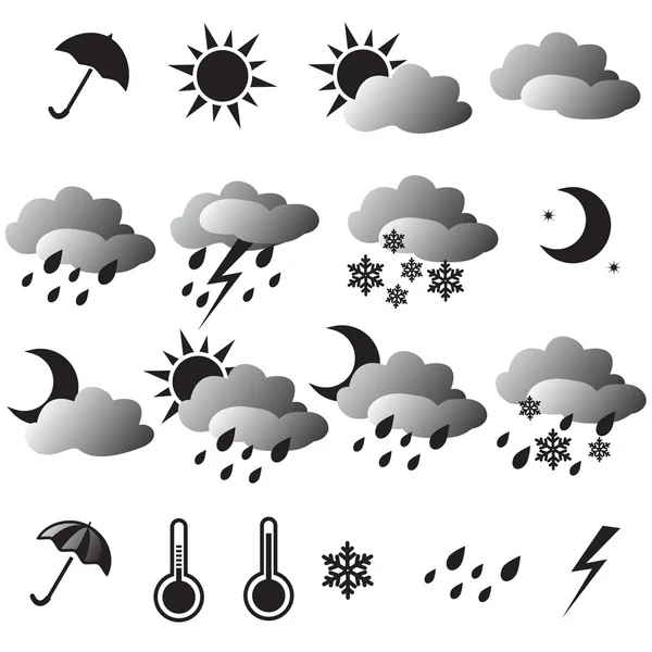 Wettersymbole: Sonne, Wolken, Schnee, Regen — Stockvektor