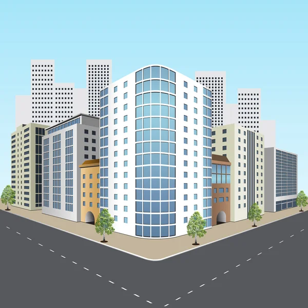 Rue de la ville avec immeubles de bureaux — Image vectorielle