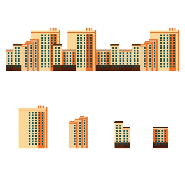 Cidade com arranha-céus edifícios de apartamentos — Vetor de Stock