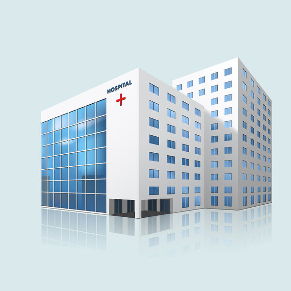здание городской больницы с отражением
