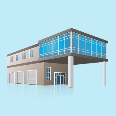 two-storey car service with offices in perspective clipart