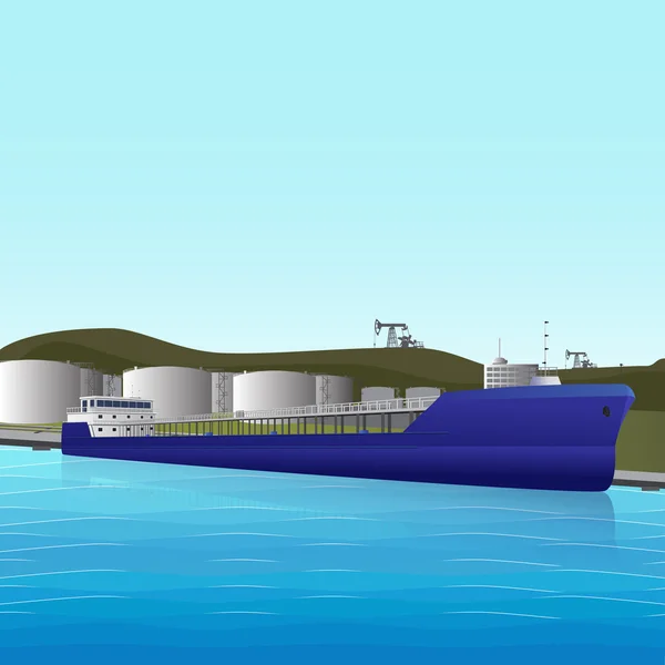Carga de buques cisterna en un depósito de petróleo — Archivo Imágenes Vectoriales