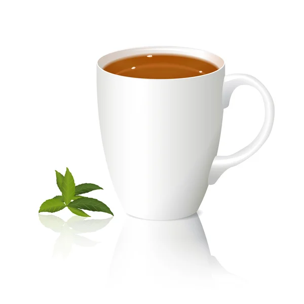 Taza blanca de té y hojas — Archivo Imágenes Vectoriales