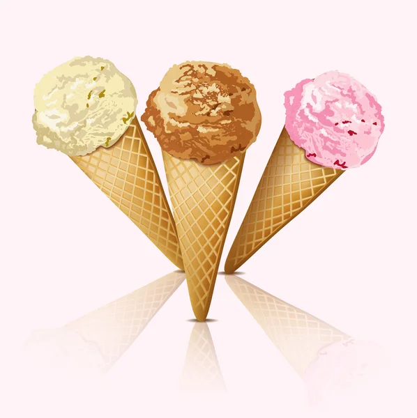 Мороженое в горне с отражением — стоковый вектор