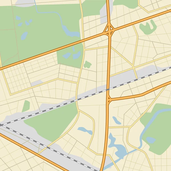 Mapa de la ciudad con carreteras y parques — Vector de stock