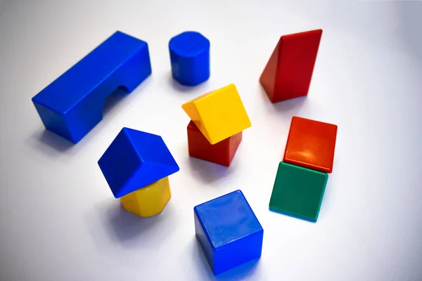 Multi-colored magnetic cubes for children on white isolate. Childrens plastic construction kit. — Stock Photo, Image