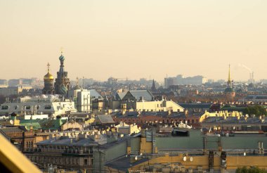 Roofs of houses in St. Petersburg. Urban landscape from the roof. St. Petersburg 12.10.2021