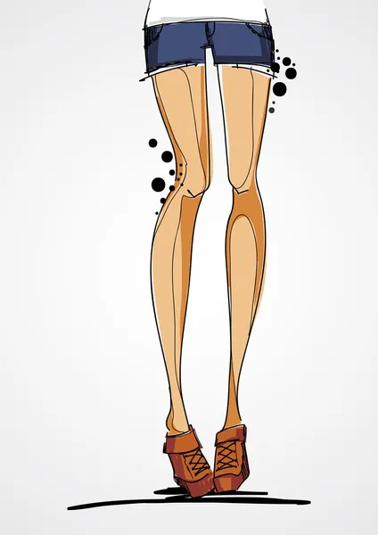 Nohy mladé dívky v džínové šortky. vektorové ilustrace — Stockový vektor