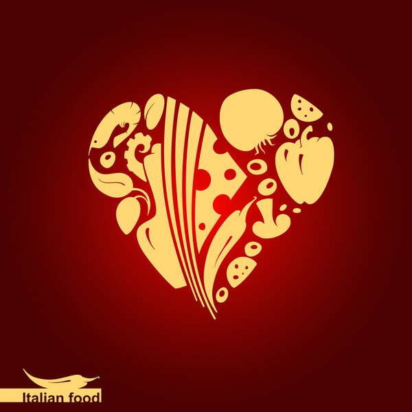 Italian food - heart shape with vector food icons
