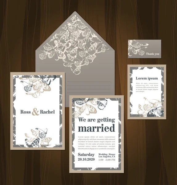 Conjunto de tarjetas de boda — Vector de stock