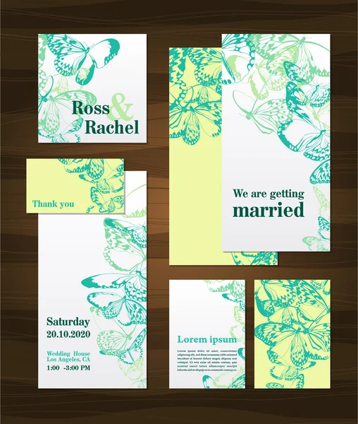 Conjunto de invitaciones y anuncios de boda — Vector de stock