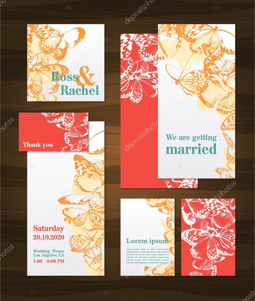 Set of wedding invitations and announcements