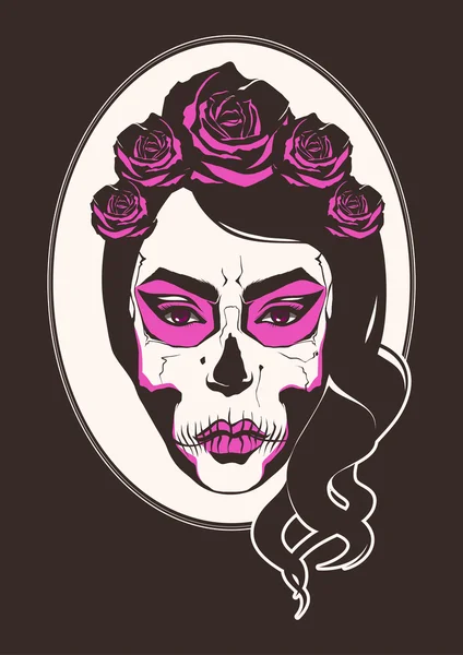 Gün ölü bir kadının şeker kafatası yüz boyama ile — Stok Vektör
