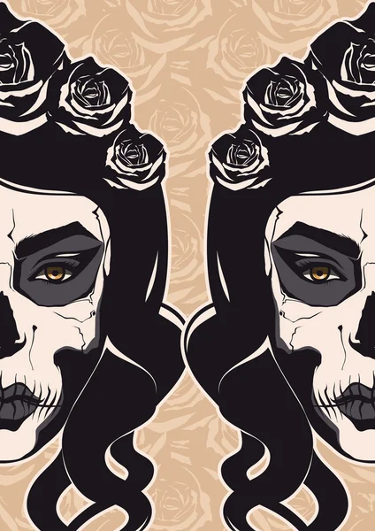 Cráneo de Azúcar Señora por el Día de los Muertos o Día de los Muertos — Vector de stock