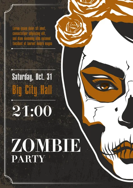 Плакат вечеринки. Зомби-девушка — стоковый вектор