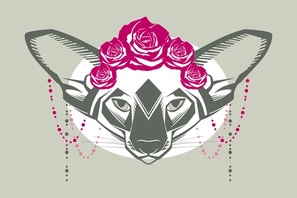 花の花輪を持つ猫のファッションのイラスト — ストックベクタ